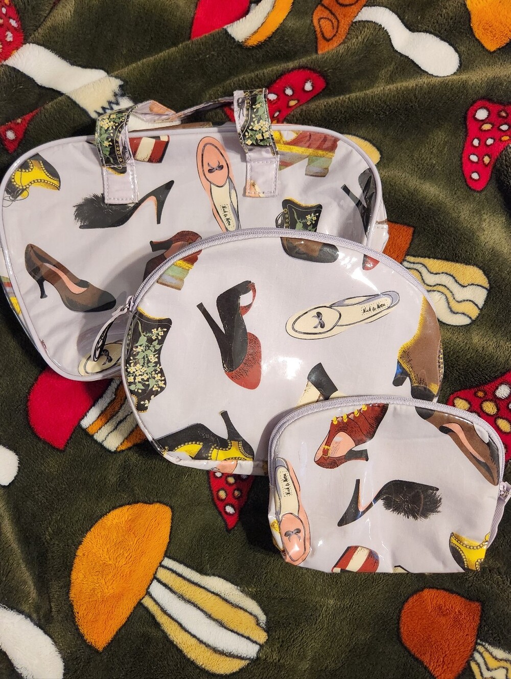 Nick & Nora Three-Piece Shoe-Print Cosmetic Bag Set